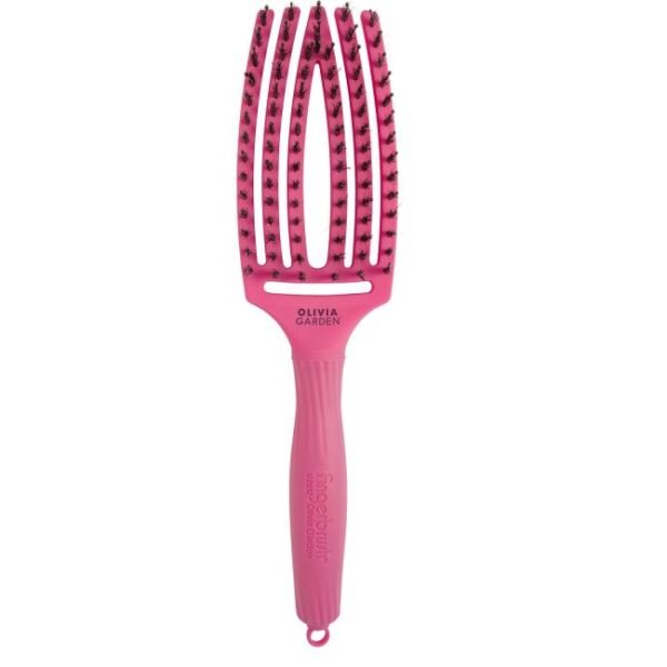 Lenktas šepetys plaukams Olivia Garden Fingerbrush Combo HOT PINK Medium